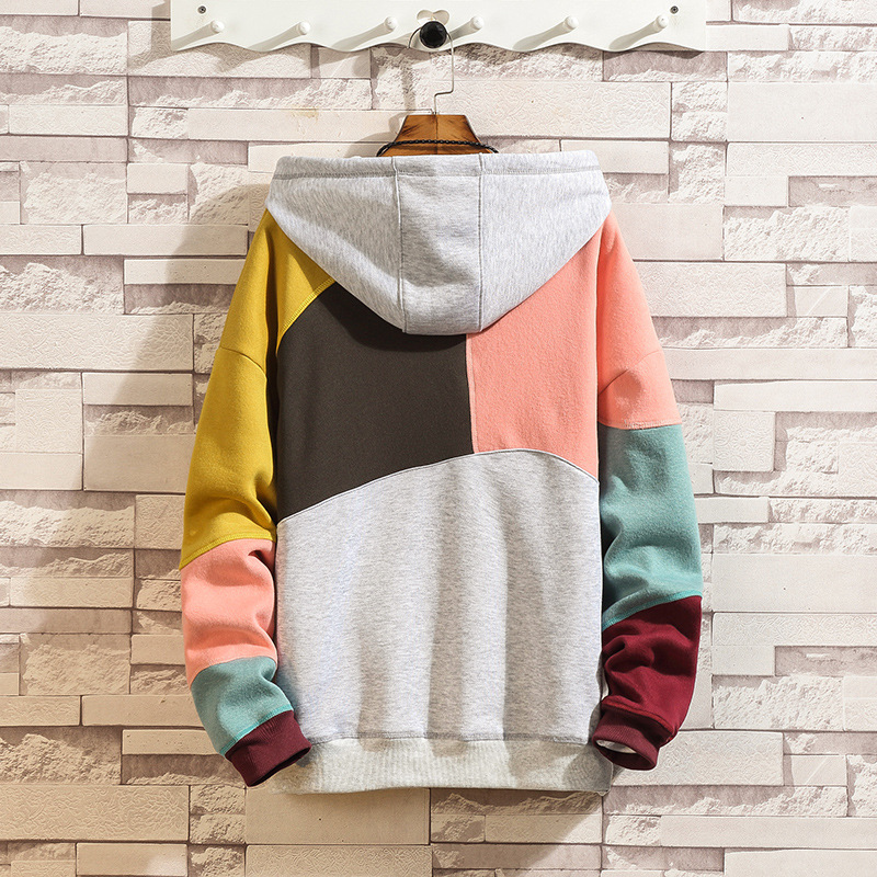 Oversized Sublimation Heavy Weight 60%Cotton Moletons Hooded Drawstring Colorblock Cut Panel Men Sweatshirt