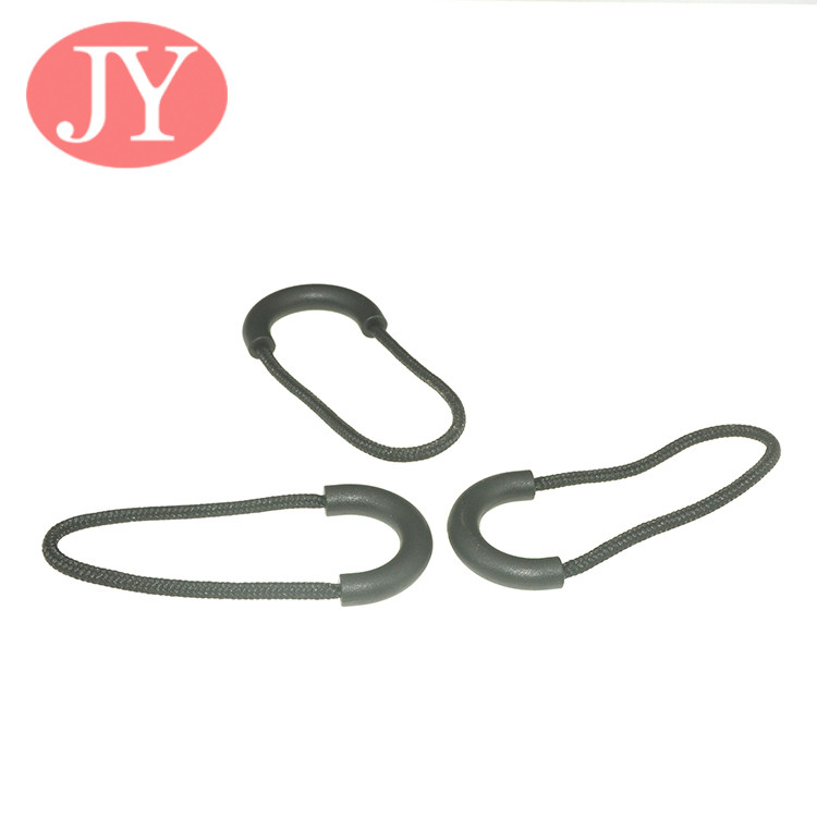 Jiayang Aglet jIAYANG u shape soft string black with white logo print circle TPU string zipper puller