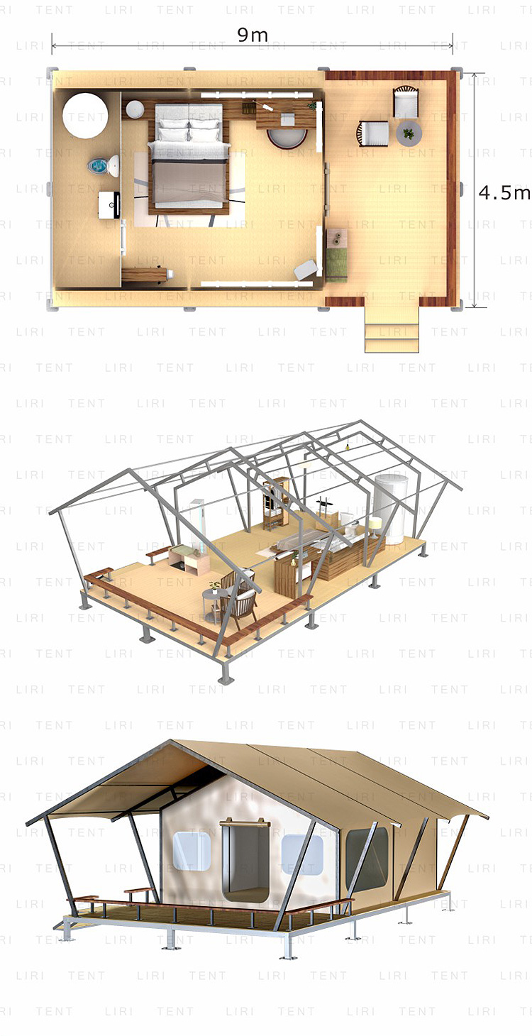 4.5m Span Width Luxury Glamping Tents Resort Outdoor Desert Mongolian Nomad Safari Lodge