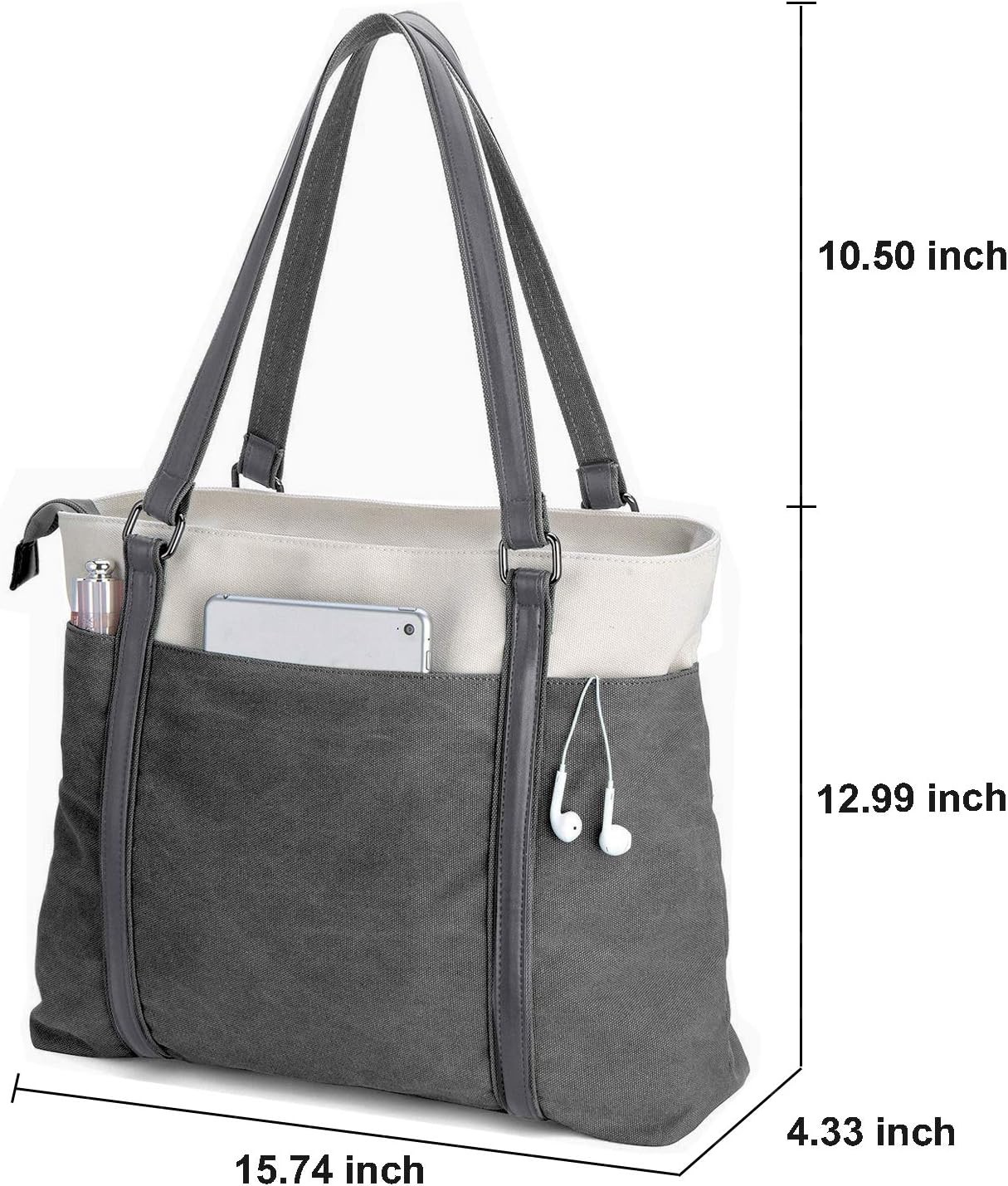 WOMEN LAPTOP TOTE BAG FOR WORK LIGHTWEIGHT SPLICE CANVAS 15.6 INCH HANDBAG PURSE