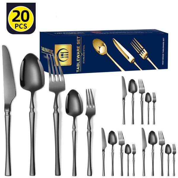 Stainless Steel Cutlery Set 20 Piece Small Waist Hammer Pattern Stainless Steel