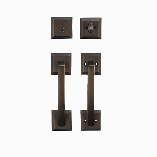 Amertop brass Front Double Door Handle Lock Set Black Finish in coffee Modern Style