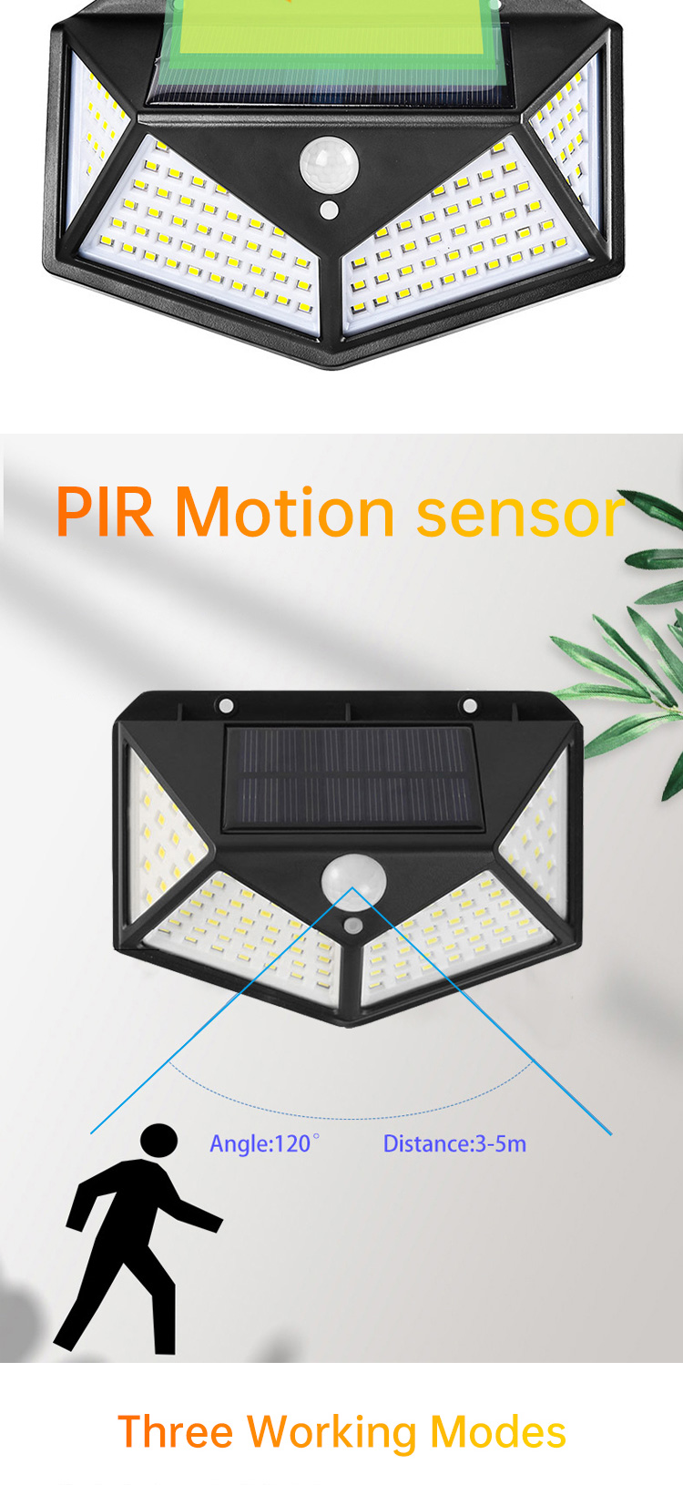 1000LM 100 LED Solar Powered Lights Solar Motion Detector Lights