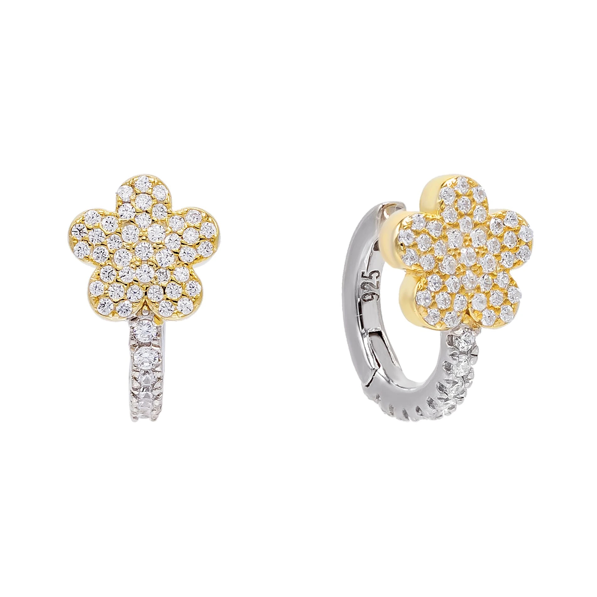 Jewelry Type EARRINGS 18K Gold Plated CZ Sleeper Hoop For Women's 925 Sterling Silver