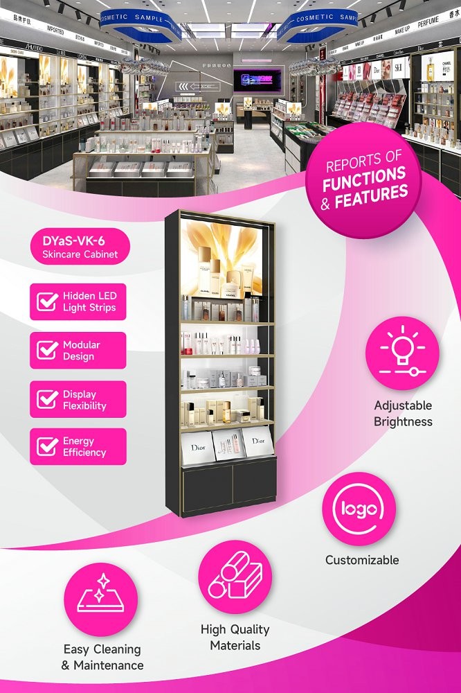 DYaS-VK-6 Skincare Display Cabinet with 60mm Light Box and White Soft Light Strips