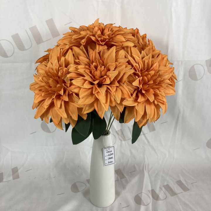 K-0125 Wholesale Artificial Wedding Decoration Silk 7 Heads Dahlia Bouquets Flower