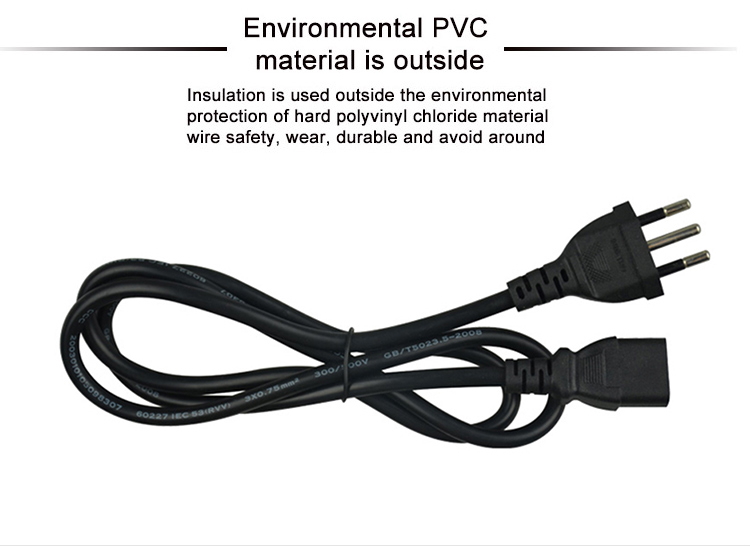 3Pin Brazil Plug Electrical Power Cord 1m 1.5m 1.8m 2m For PC Adapter