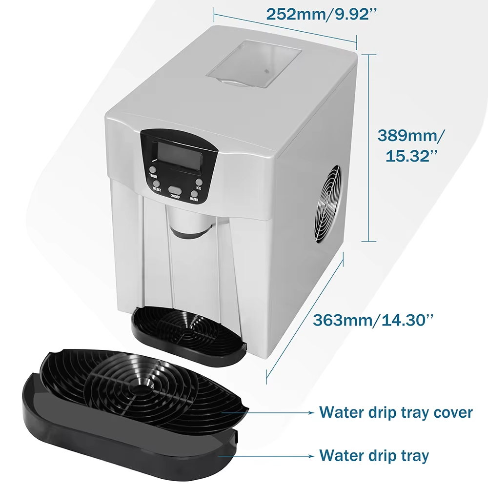UV printing 2 in 1 Water Dispenser 20kg Bullet Ice Making Small Home Commercial Ice Maker Machines for Business Automatic
