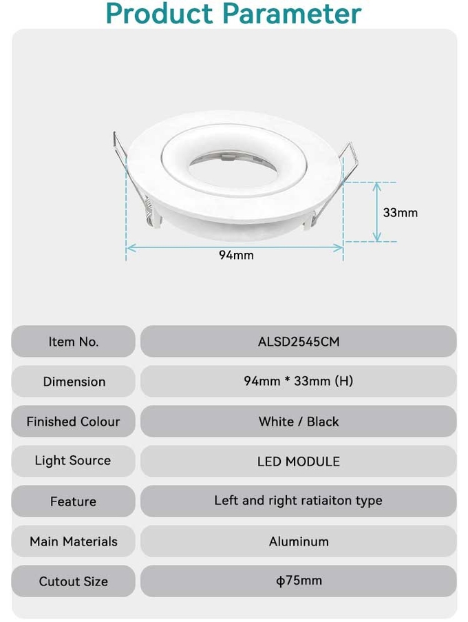 Commercial Lighting Recessed Spotlight Frame With 20° Tilt And Rotating Housing