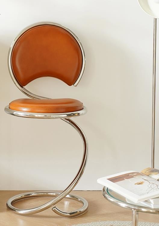 Stainless Steel Frame Leather Dining Chair Nordic Minimalist Creative