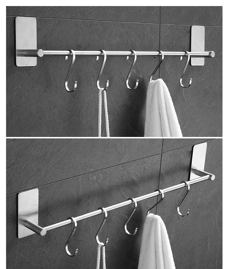 Custom Towel Hanger Hook Wall Rail Stainless Steel Kitchen Rail Hook Removable 5 Hook
