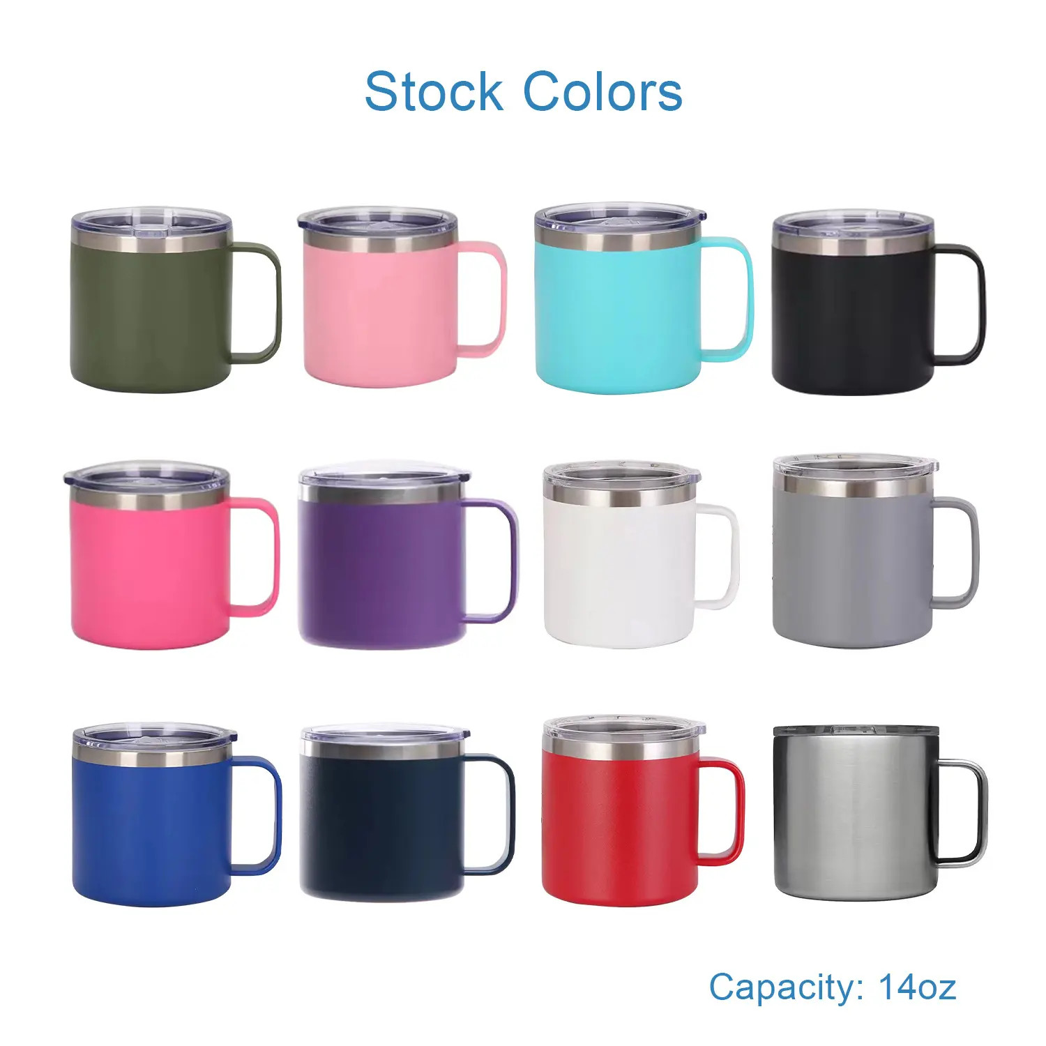 Custom Logo Printed Stainless Steel Cup 12oz Double Wall Tumbler Coffee Travel Mug With Lid And Handle
