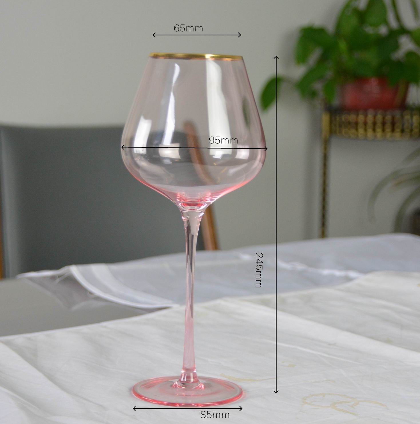 Gold Rim Pink Crystal Wine Glass For Holiday Party