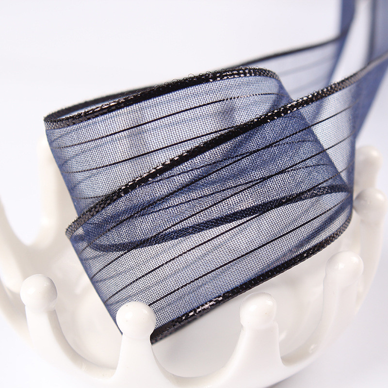 10mm-25mm Gold Line Striped Polyester Organza Ribbon for Gift Wrapping and Boxes Packing or Ribbon Bow