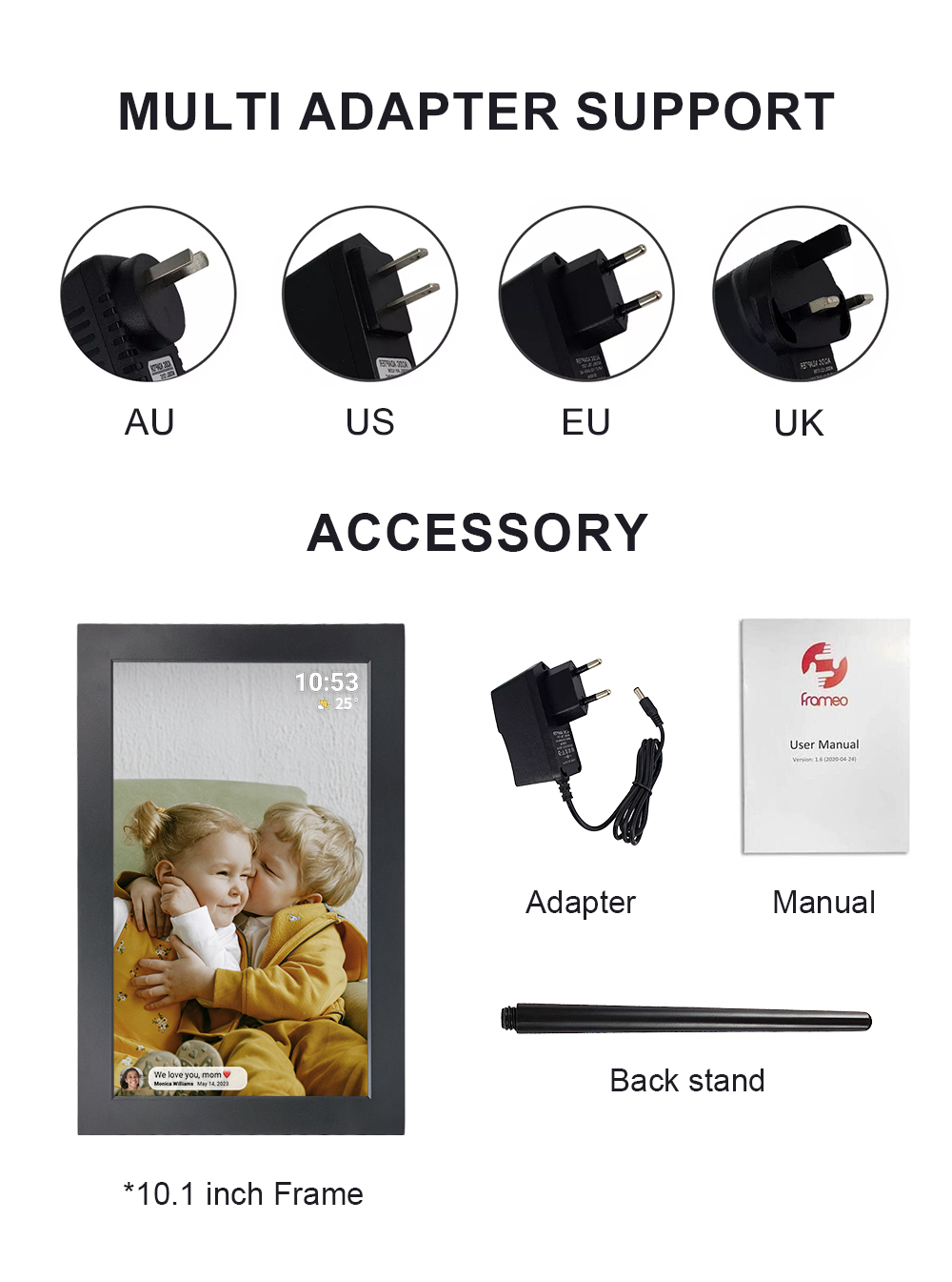 10.1 Inch Frameo App Digital Picture Frame Multi-User Touch Screen Share Photos Videos
