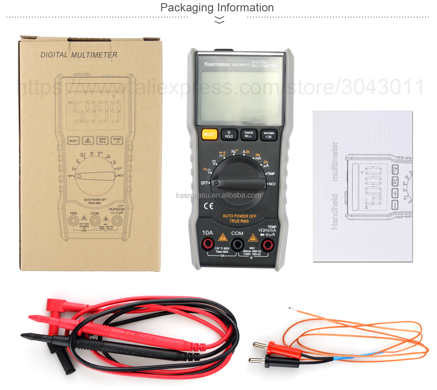 Intelligent Anti-burn Multimeter Auto range Mini industrial Digital Multimeter with temperature probe