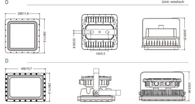 Led Explosion Proof Industrial Light IP66 Waterproof Ik10 Aluminum Housing Stainless Steel Mounting Bracket D SERIES