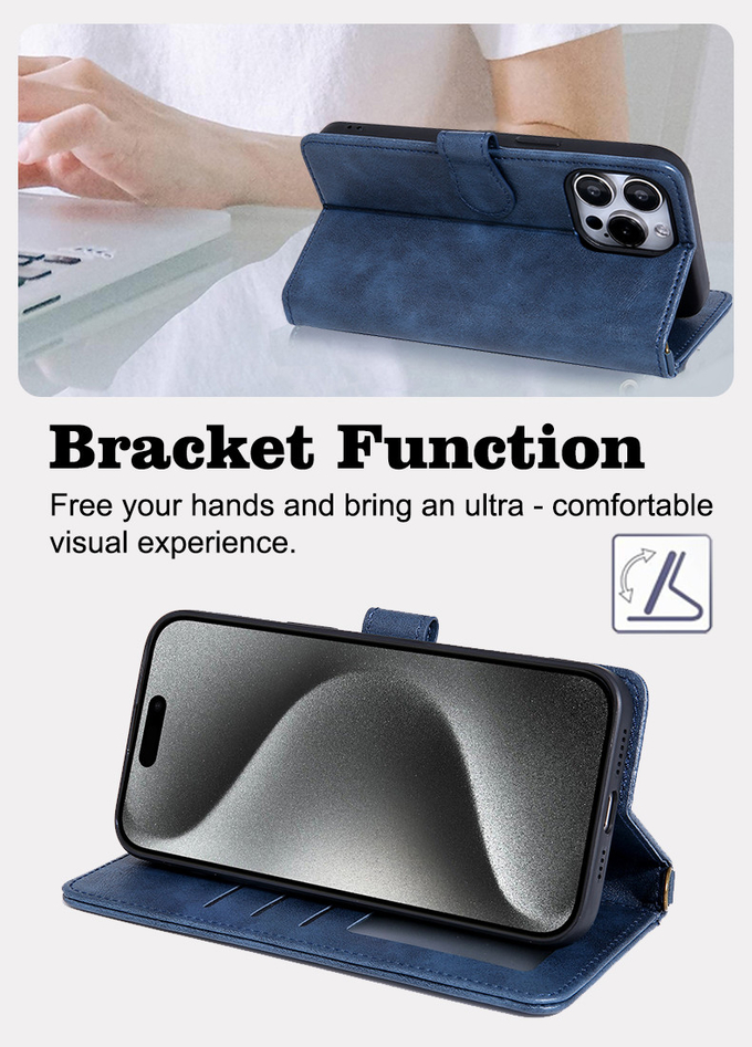 Wallet Stand Function Flip Pu Leather Phone Cases With Strap