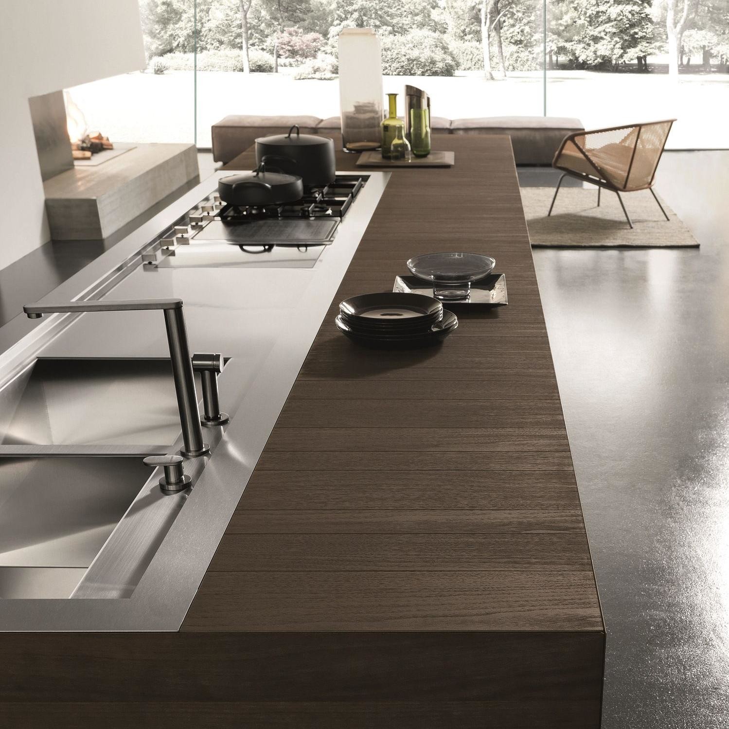 Kitchen Design Custom Smart Complete Sets Stainless Steel Kitchen Cabinets With Wood Grain Island