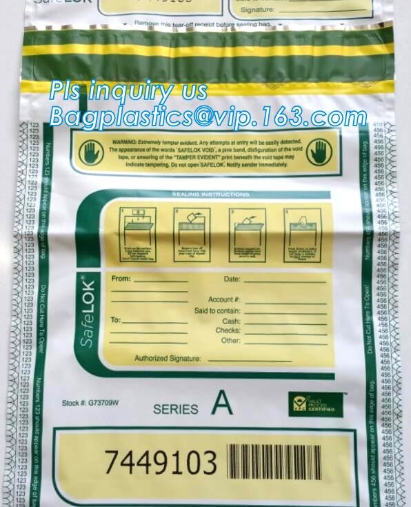 Security plastic bag with adhesive tape for cash, plastic money bag, Security Money Cash Bag For Airport/Bank and police