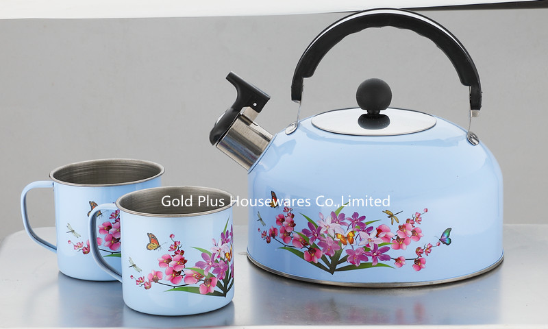 Safety Alarm 0.11cbm Stainless Steel Whistle Kettle With 2 Cups