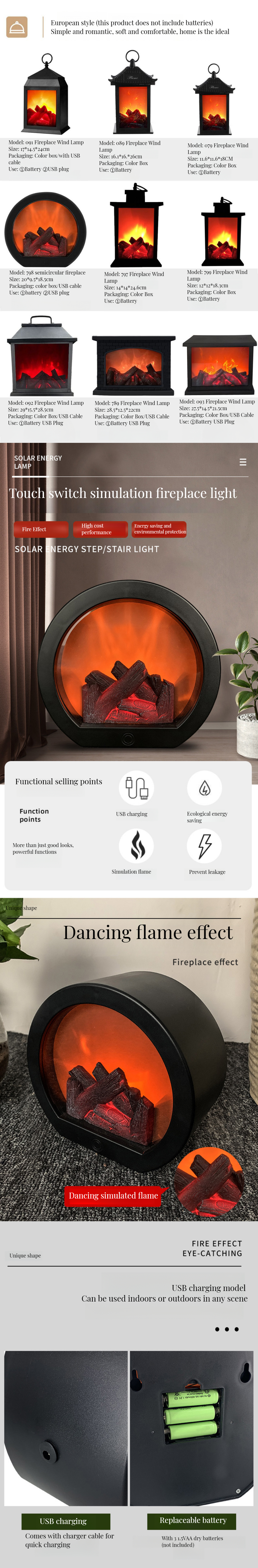 Indoor LED Wall Lamp Christmas Flame Fireplace Light with Touch Button Battery Operated