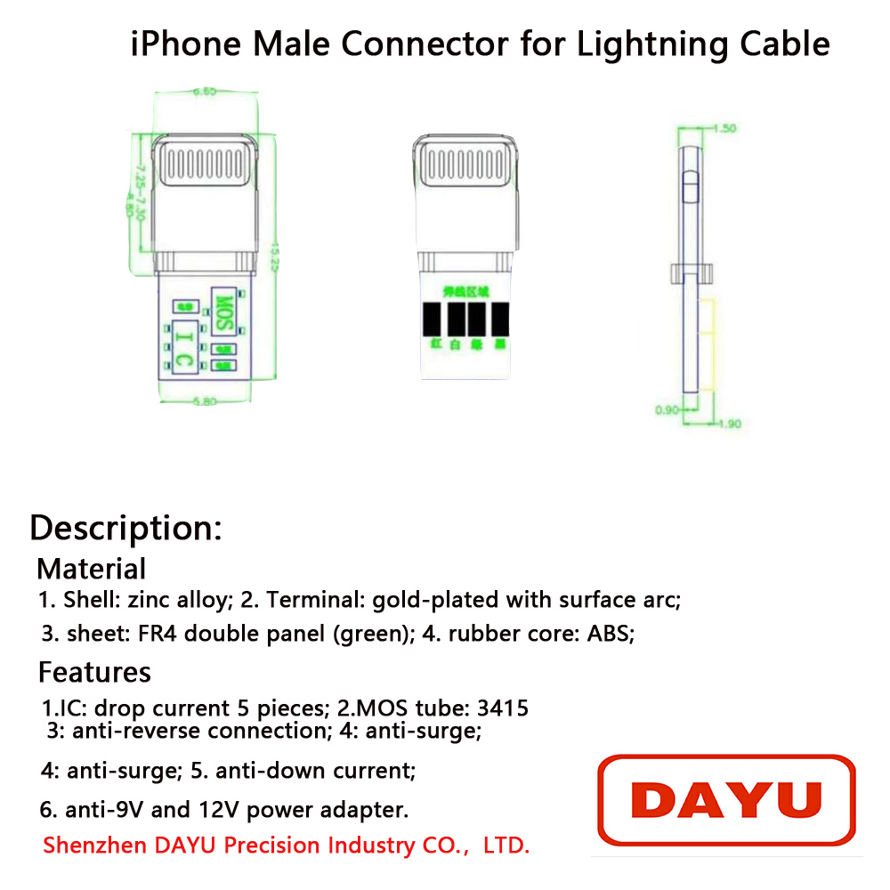 5 IC 9 IC Iphone Male Connector 2Pin 4Pin Solder For Apple Lightning Cable