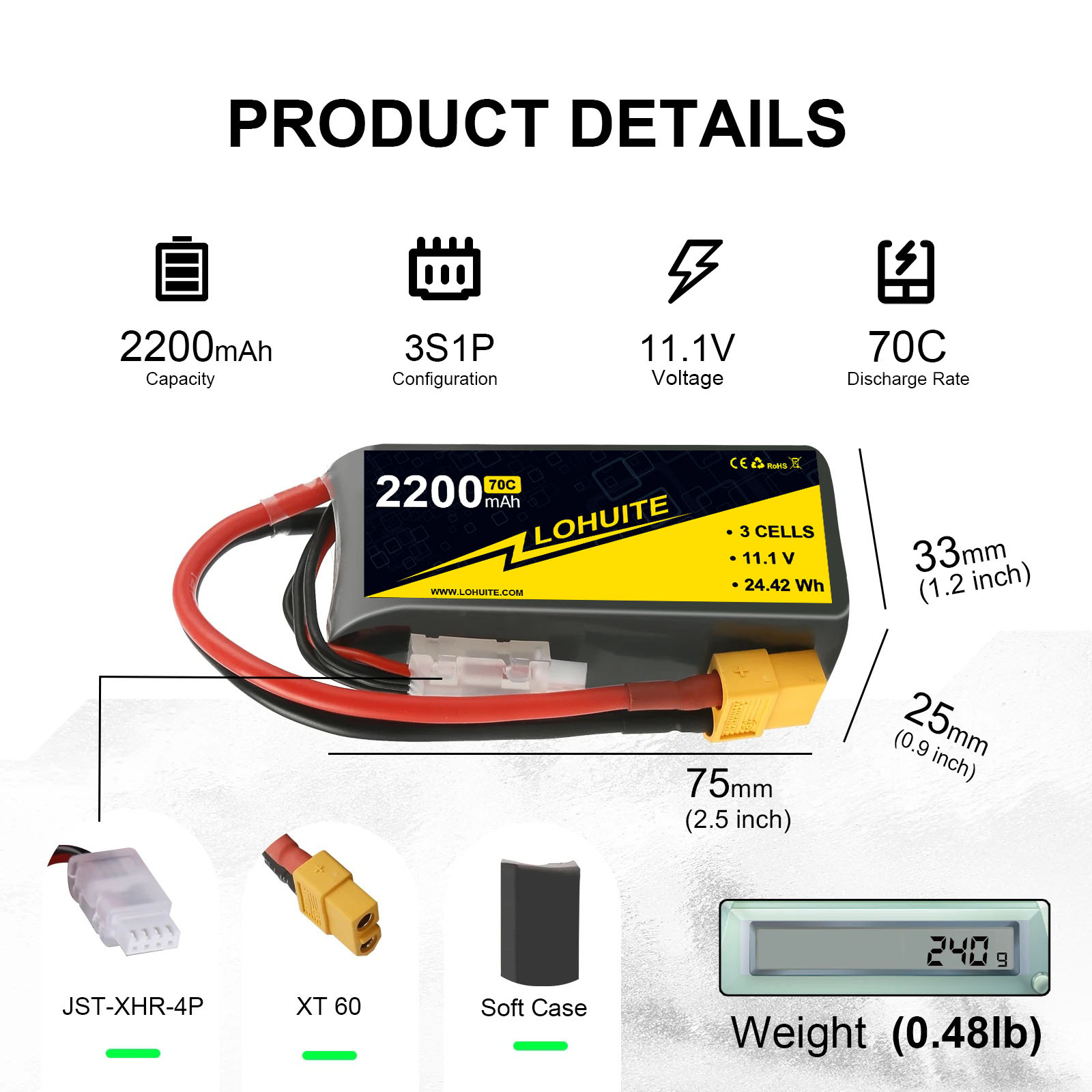 1300mah 11.1v Li-polymer Battery XT60g 3S With 70C-140c Discharge Rate