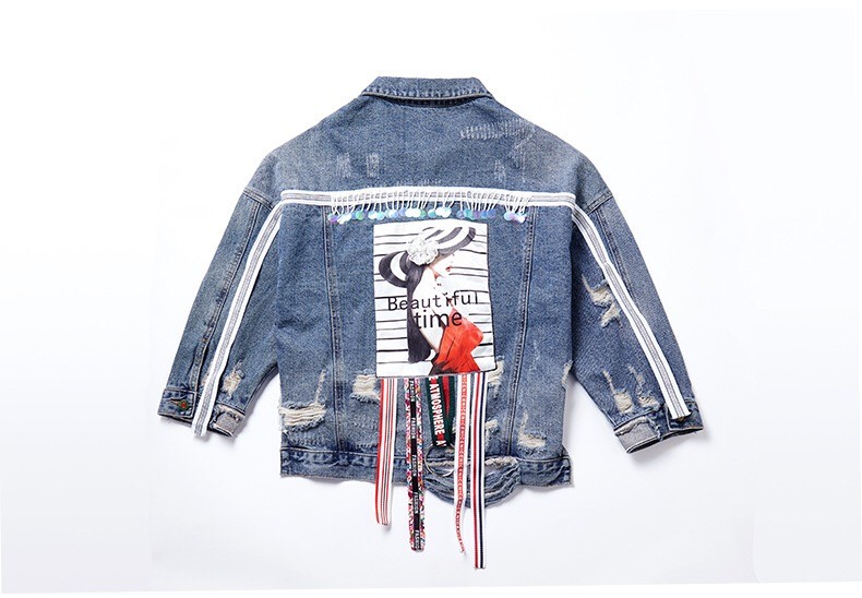 Washed Light Blue Loose Denim Blazer For Women