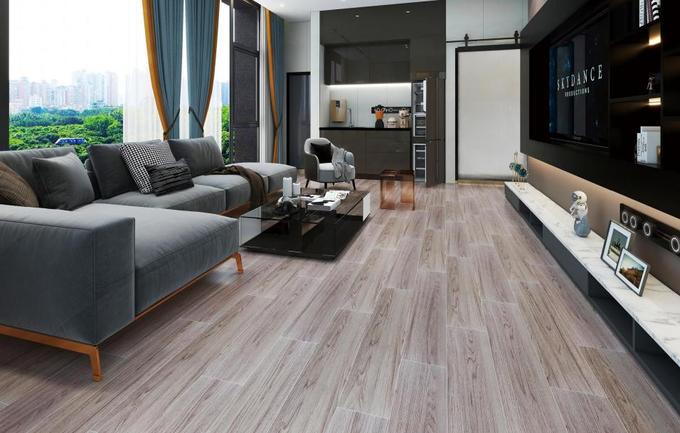 Inside Office School Wall Floor Wooden Porcelain Tiles Ceramic Strip 20x100cm Beige Scratch Resistance