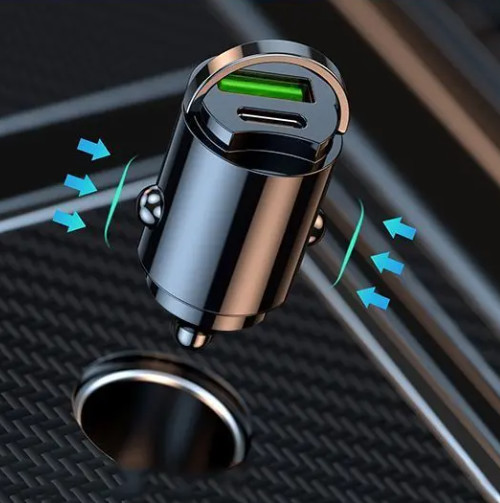 Metal Sliver Pull Ring USB Car Charger PD 30W Super Fast Car Charger QC 3.0