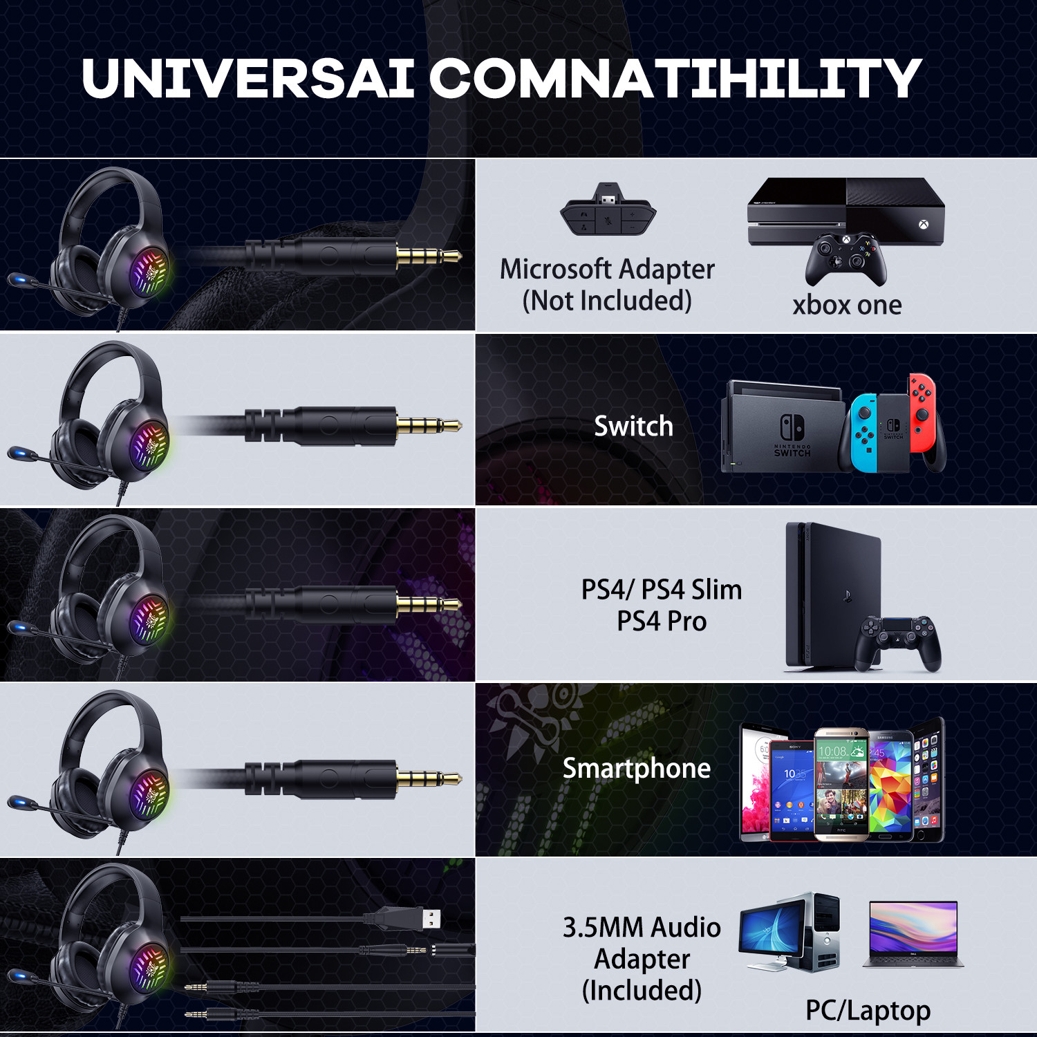 Ipx-5 3.5mm 4Pin Wired Game Headphone 100mA With Mic