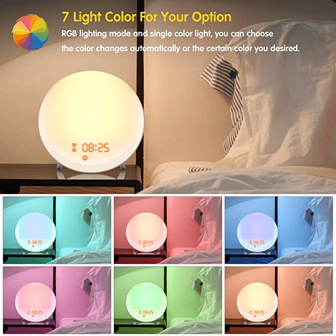 Snooze Colored 30 Levels Wake Up Alarm Clock Light Sunrise Simulation Sunset Fading