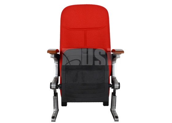 Foldable Alu Leg Church Auditorium Chair Tip Up Seat With Solid Wood Arm Cover