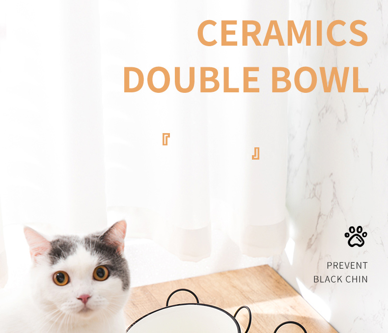 Custom Ceramic Custom Pet Bowls Feeders Rounded Shape With Shelf