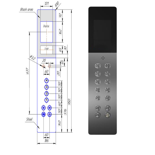 High Quality Black Mirror Elevator Operation Panel With Tft Display Elevator Cop Lop