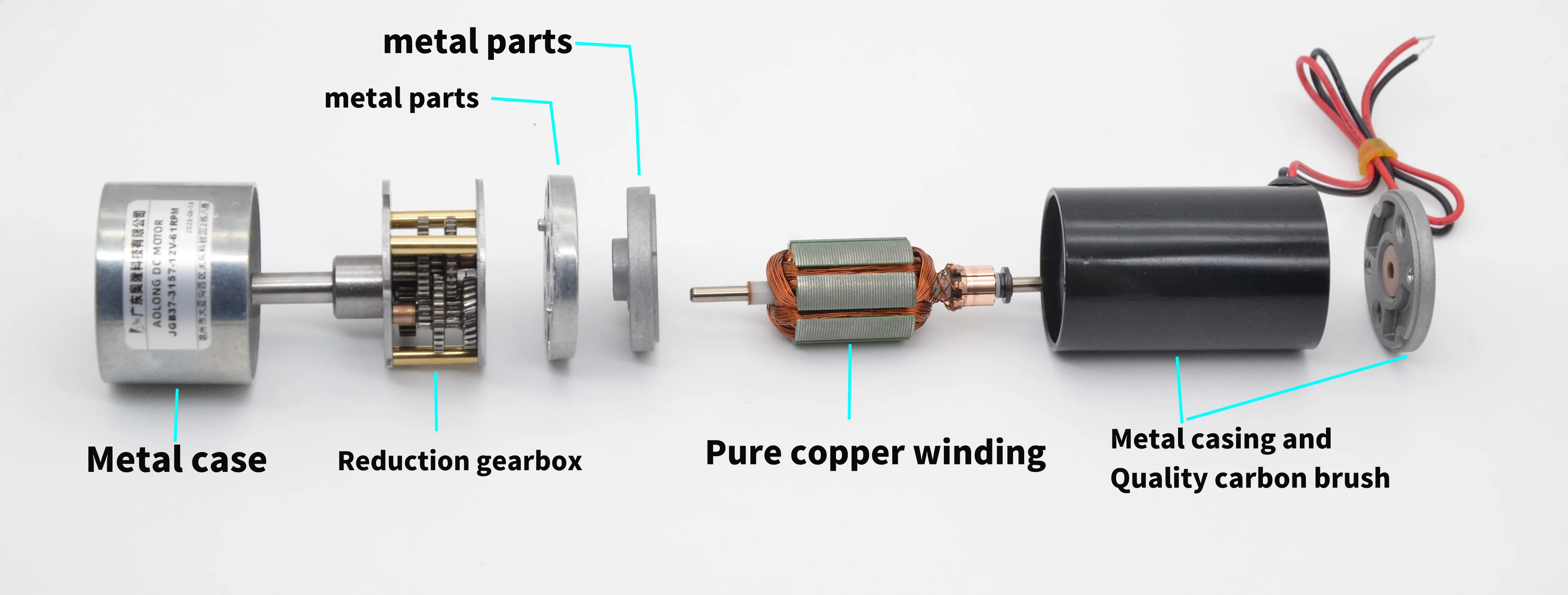 Small Micro Gearbox Geared Motor JGB37-3157 24V 61RPM 1:131 Gear Low Speed Low Noise Micro Motor Dc