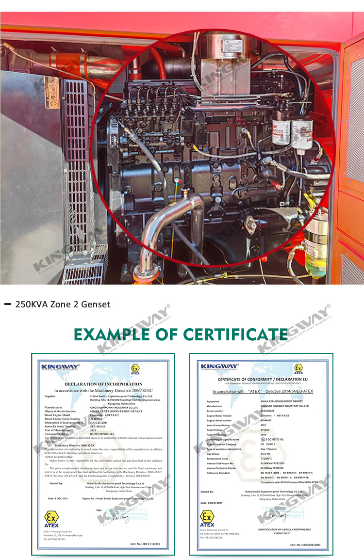 Supply 125kva 100kw 400v 50hz 3 phase 4 wire diesel engine ex-proof atex zone 2 genset