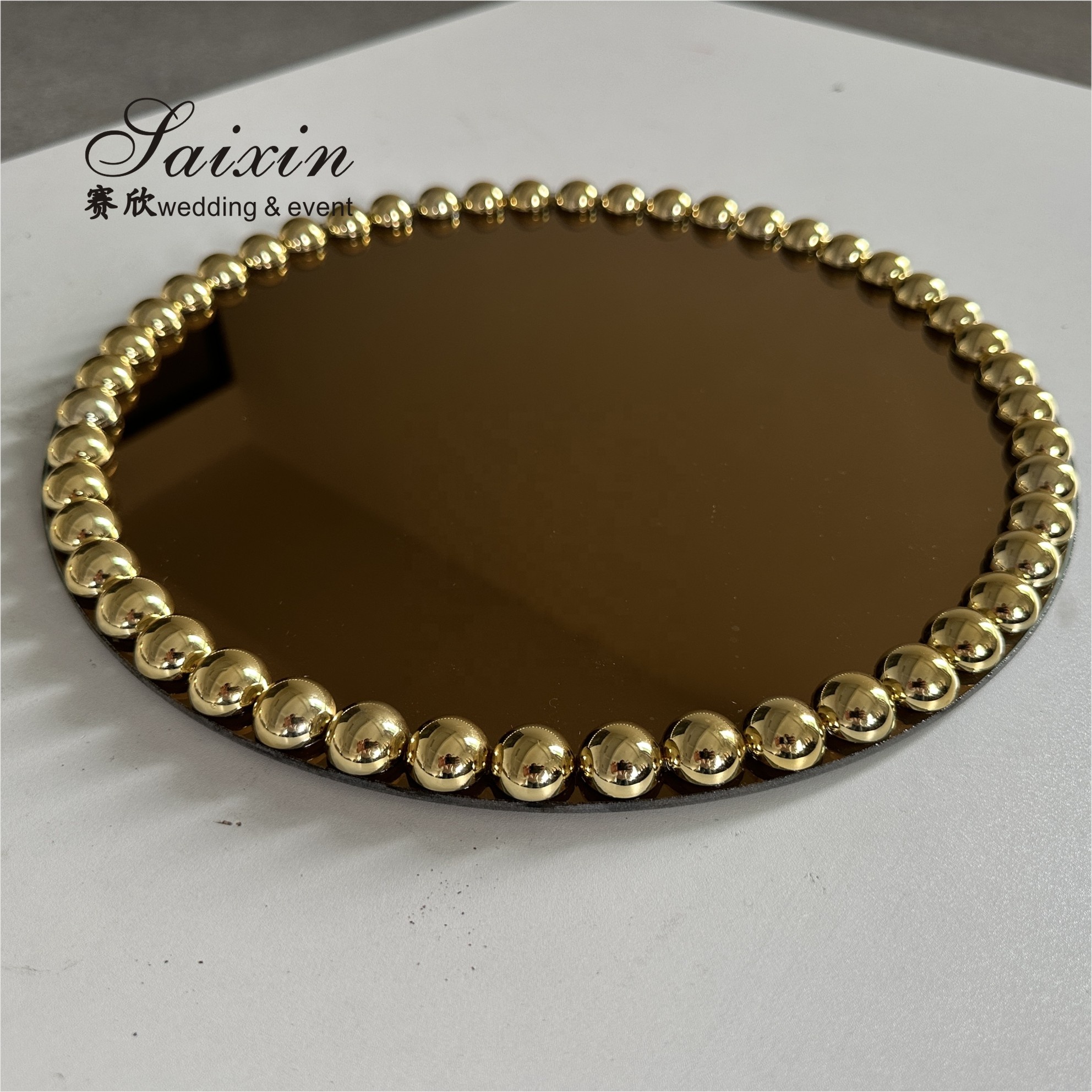 Gold Beaded Clear Acrylic Charger Plates Round Plate Gold Rim 33CM