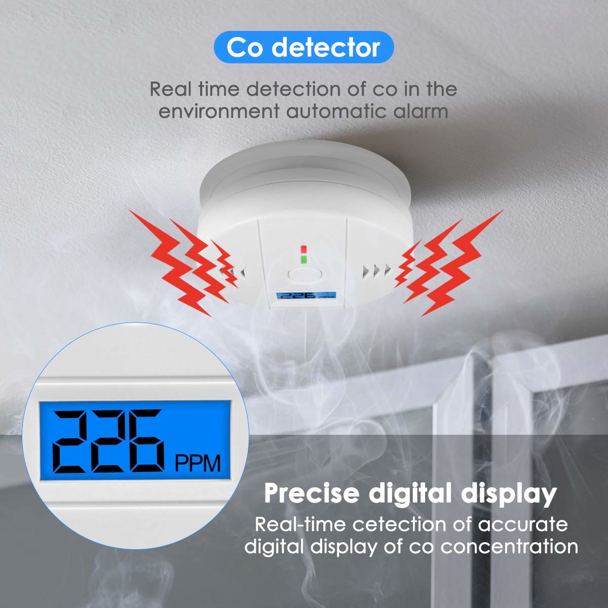 Carbon Monoxide Detector , CO Alarm Detector With Digital Display Alarm