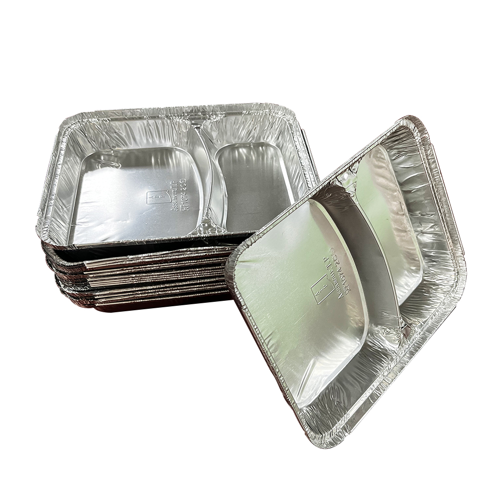 Food Packing 2 Compartments Takeaway Lunch Box Disposable Aluminum Foil Oven Food Container