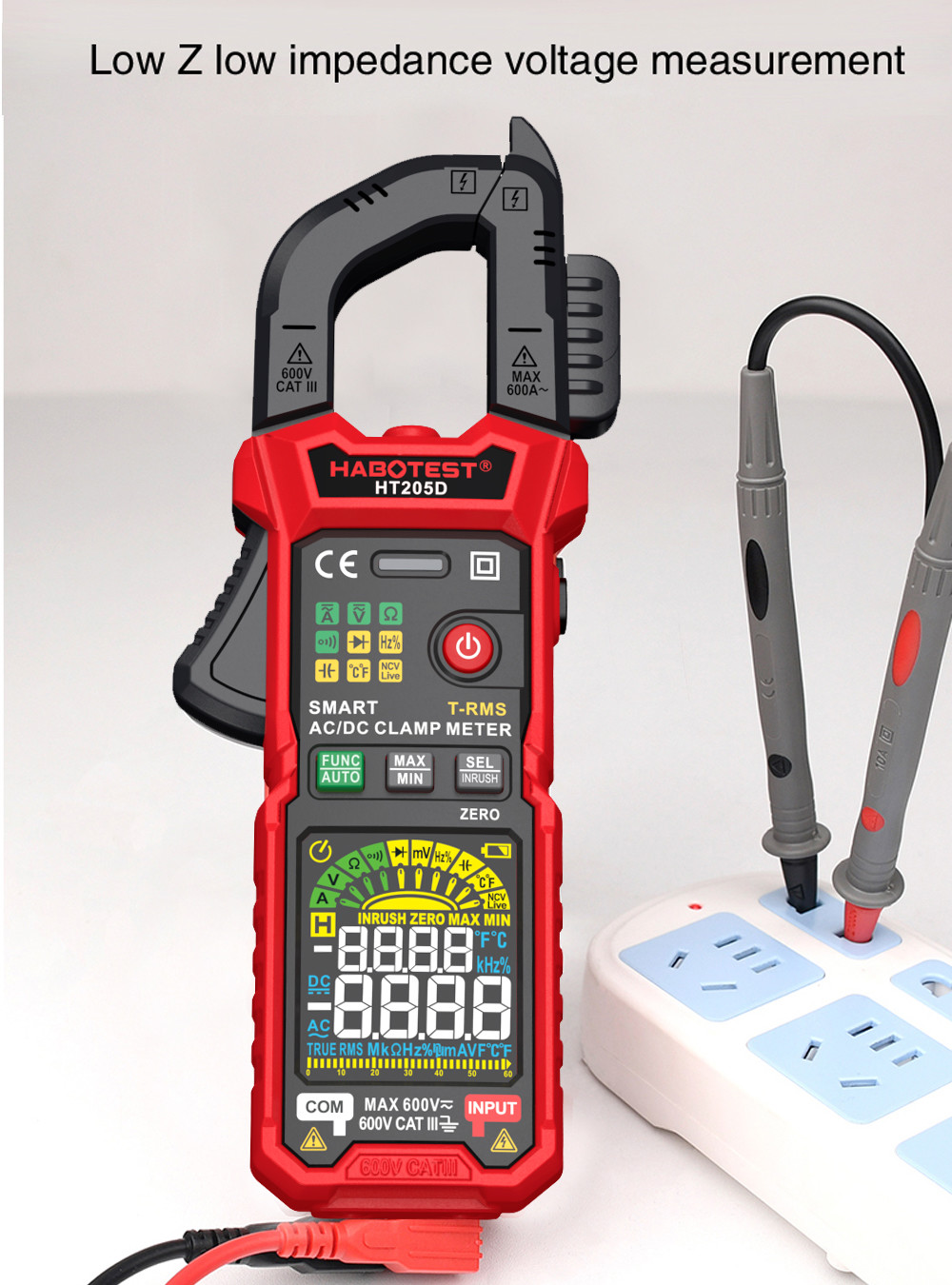 HT205 Clamp Meter Auto Range True RMS NCV DC AC Voltage Inrush Current Temperature Tester Automatic Voltmeter