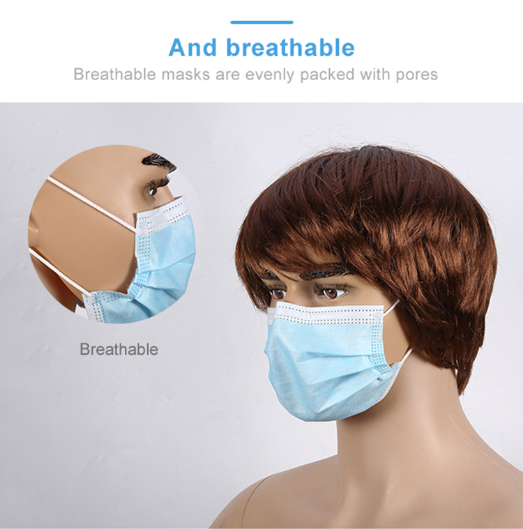 Nonwoven Meltblown 3 ply disposable medical surgical face mask China manufacturer