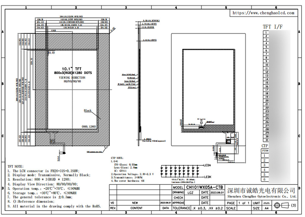 10.1 Inch IPS TFT LCD Capacitive Touchscreen For Wide Temp Environment