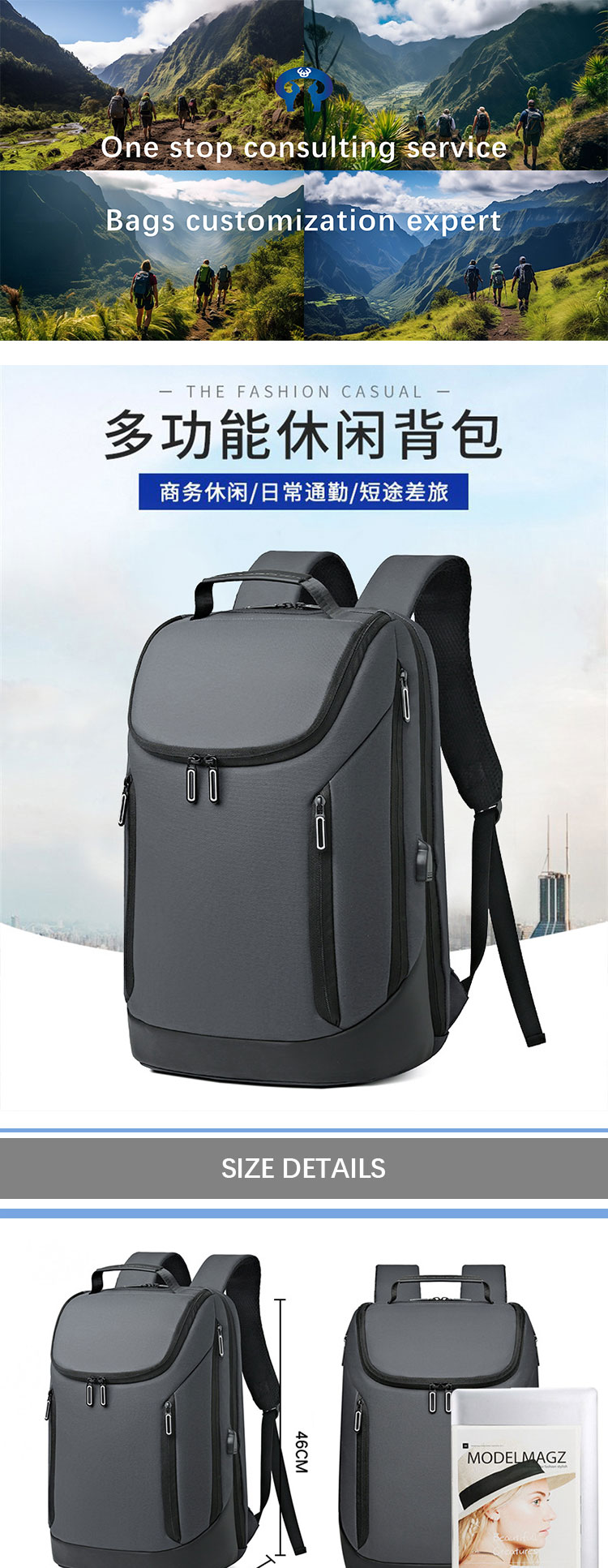 Multifunctional Smart Laptop Backpack Nylon Computer Bag USB Charger Anti Theft