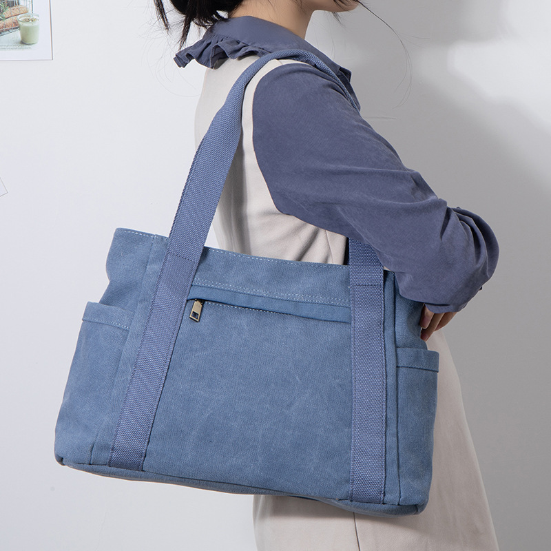 Fashion Women Canvas Shopping Bag Ladies Casual Shoulder Handbag Reusable Large Capacity Eco-Friendly Tote Bag