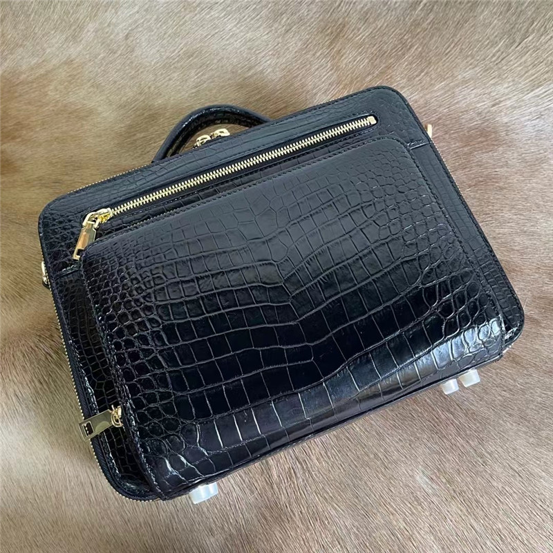 Exotic Crocodile Belly Skin Businessmen Small Briefcase ZIP Working Purse Genuine Real Alligator Leather Male Handbag