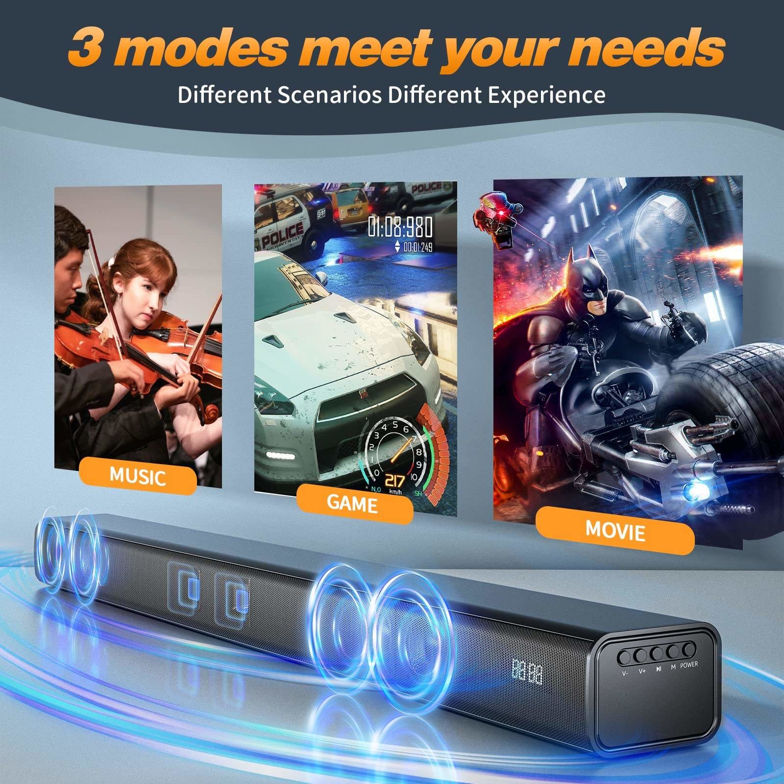80W Wireless Bluetooth Soundbar , Home Theater Soundbar With Remote Control