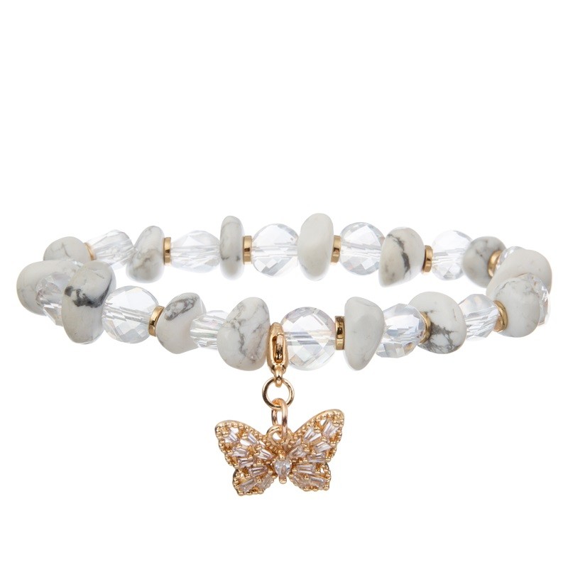 Glass Crystal Beads Butterfly Charm Stackable Bracelet Handmade Transparent