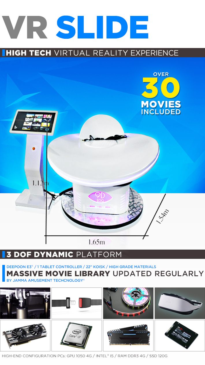Slide Virtual Reality Game Machine 3 Dof Electric System With Helmets Coins Operated